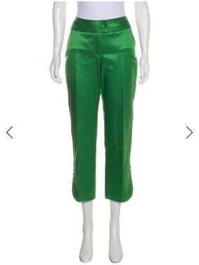 Christian Dior Green Satin Cropped Straight-Leg Pants